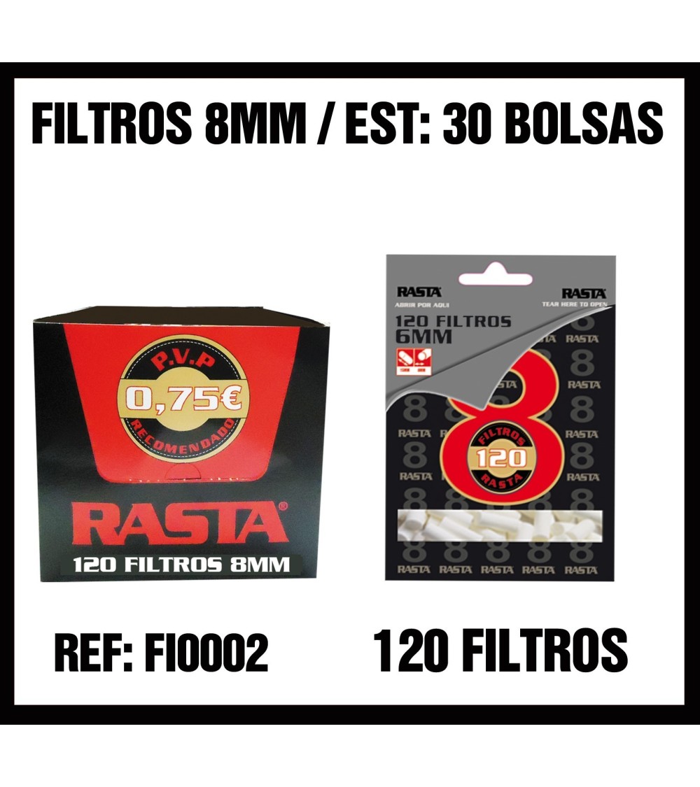 FILTROS 8MM RASTA 30 BOLSAS