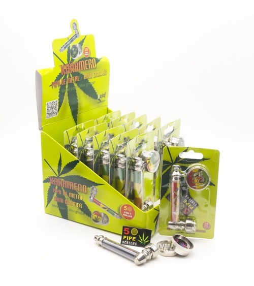 SET PIPA DE METAL KAÑAMERO MAS MINI GRINDER METALICO 12 UNIDADES