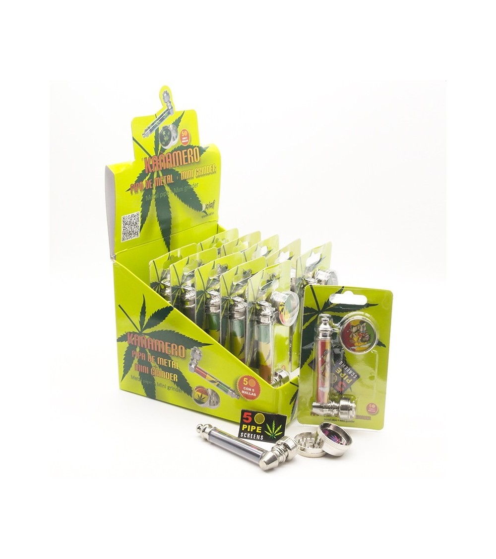 SET PIPA DE METAL KAÑAMERO MAS MINI GRINDER METALICO 12 UNIDADES