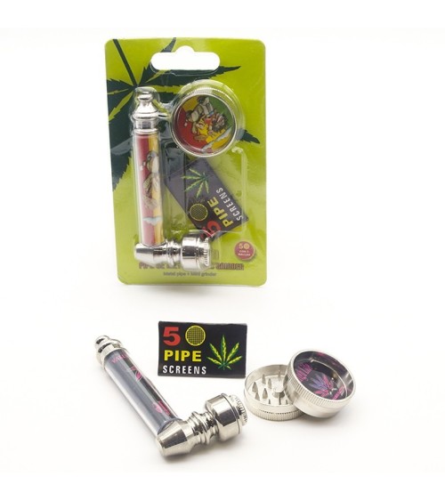 SET PIPA DE METAL KAÑAMERO MAS MINI GRINDER METALICO 12 UNIDADES