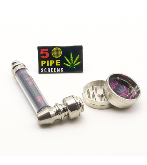 SET PIPA DE METAL KAÑAMERO MAS MINI GRINDER METALICO 12 UNIDADES