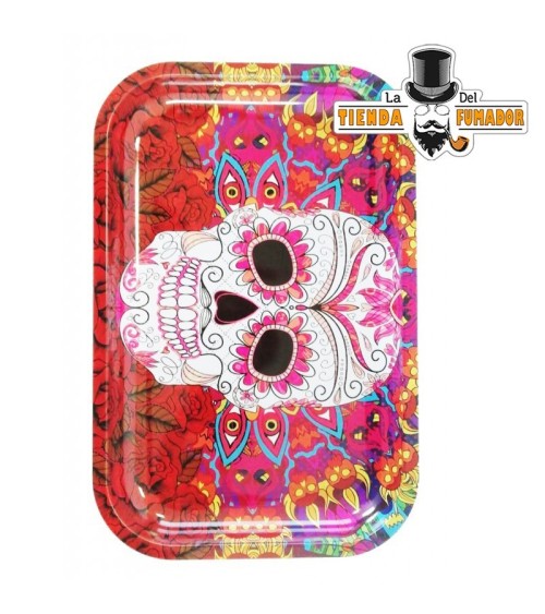 BANDEJA METALICA MEDIANA DE  28X19 CM CON ESTAMPADO DE CALAVERA MEJICANA