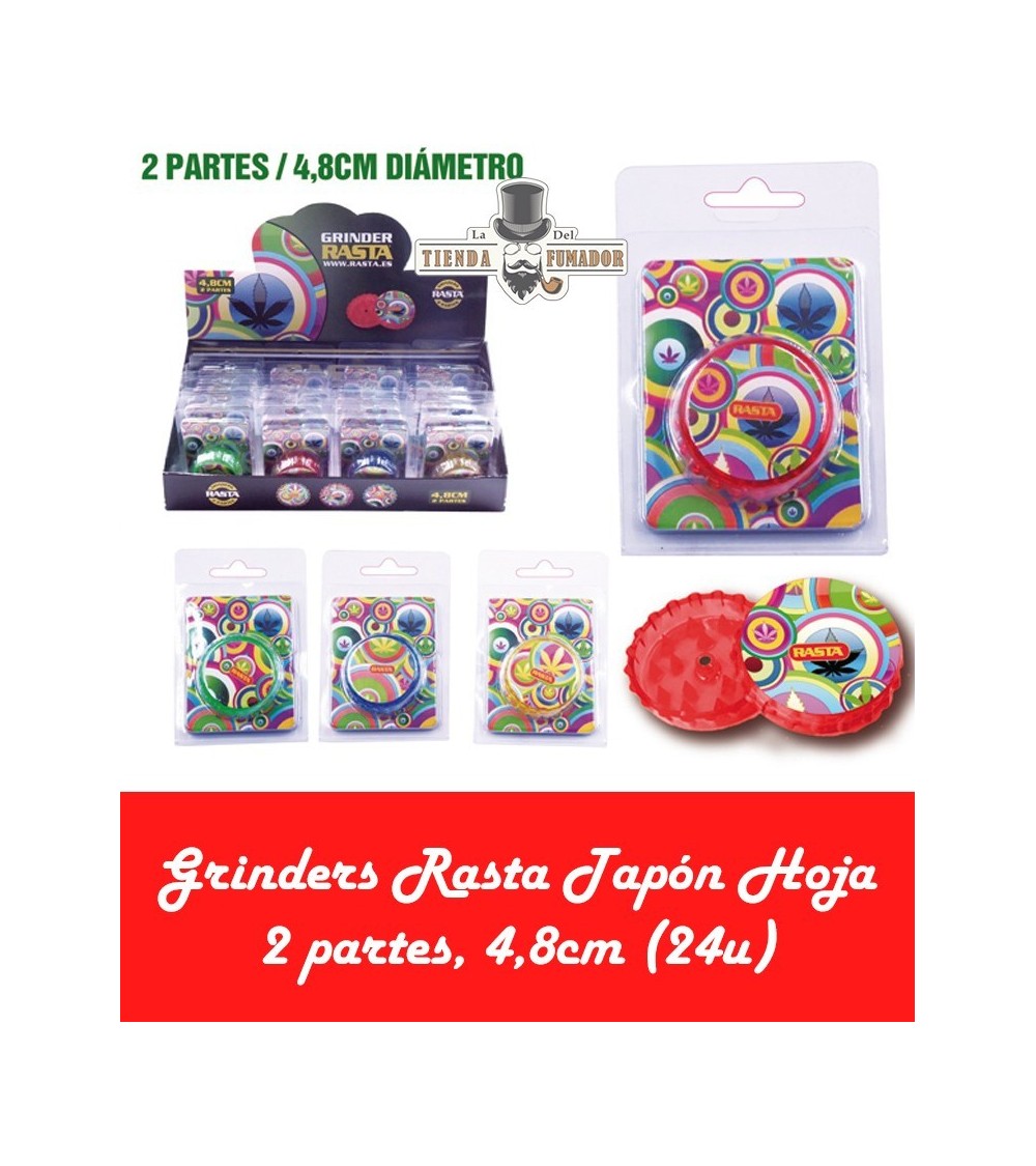 GRINDER RASTA TAPÓN HOJA, 2 PARTES, 4,8cm (24u)
