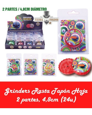 GRINDER RASTA TAPÓN HOJA, 2 PARTES, 4,8cm (24u)