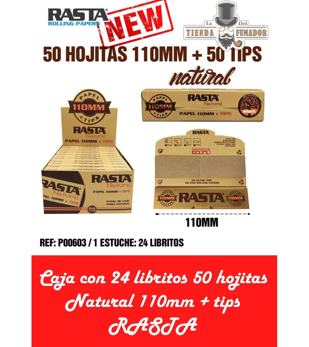 PAPEL RASTA NATURAL 110mm + TIPS 50 HOJAS (24u)